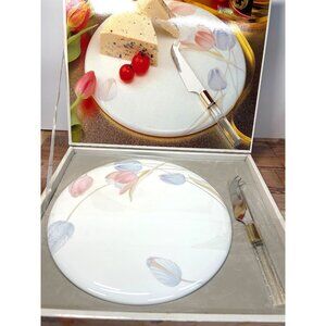 Mikasa Bone China Cheese Plate & Knife Set Swiss Garden Pattern Made In Japan